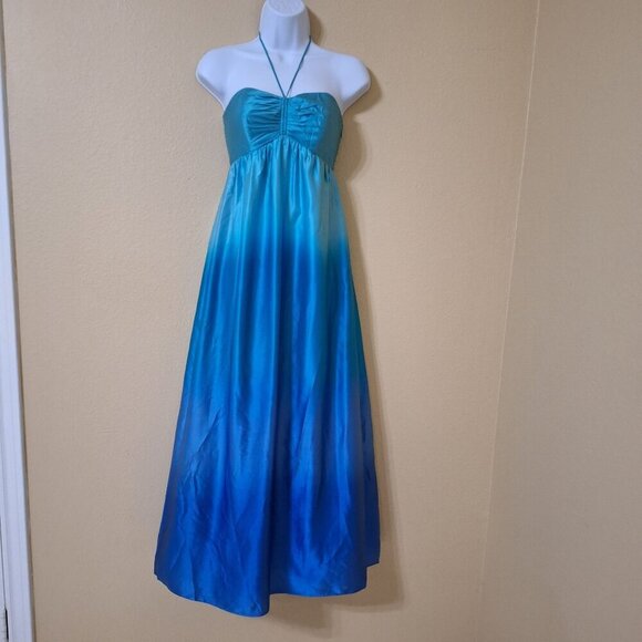 Betsey Johnson Womens Teal‎ & Blue Ombre Silk Halter Maxi Dress Size 0 Mermaid - Picture 1 of 16